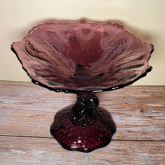Portieux Vallerysthal Amethyst Glass Botanical Tree Trunk Pedestal Compote VTG - Picture 6 of 16